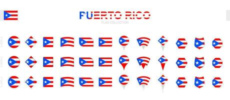 Large collection of Puerto Rico flags of various shapes and effects. vector