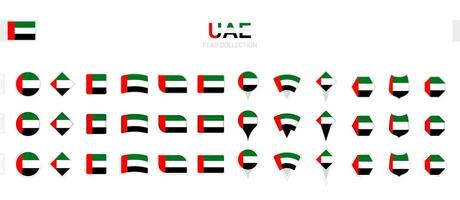 Large collection of United Arab Emirates flags of various shapes and effects. vector