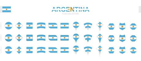 Large collection of Argentina flags of various shapes and effects. vector