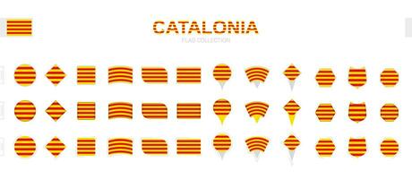 Large collection of Catalonia flags of various shapes and effects. vector