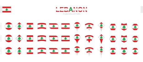 Large collection of Lebanon flags of various shapes and effects. vector