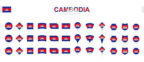 Large collection of Cambodia flags of various shapes and effects. vector