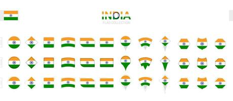 Large collection of India flags of various shapes and effects. vector