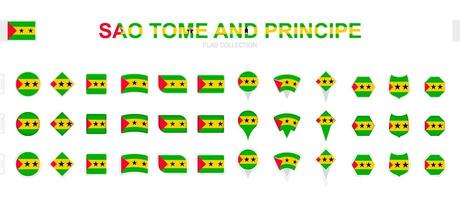 Large collection of Sao Tome and Principe flags of various shapes and effects. vector