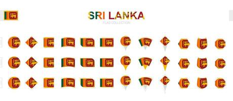 Large collection of Sri Lanka flags of various shapes and effects. vector