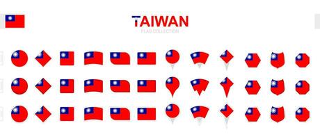 Large collection of Taiwan flags of various shapes and effects. vector