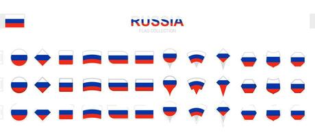 Large collection of Russia flags of various shapes and effects. vector