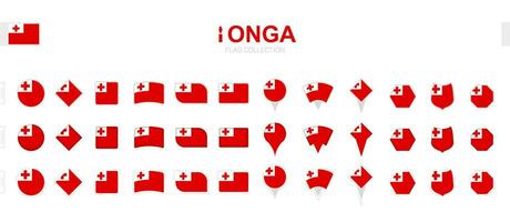 Large collection of Tonga flags of various shapes and effects. vector