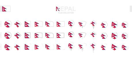 Large collection of Nepal flags of various shapes and effects. vector