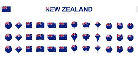 Large collection of New Zealand flags of various shapes and effects. vector