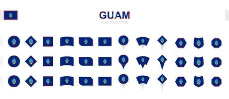 Large collection of Guam flags of various shapes and effects. vector