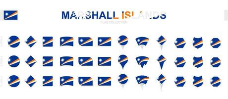 Large collection of Marshall Islands flags of various shapes and effects. vector