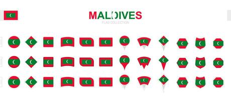 Large collection of Maldives flags of various shapes and effects. vector