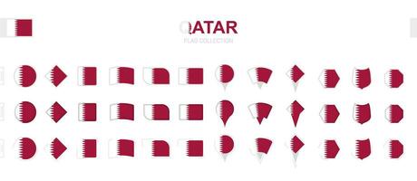 Large collection of Qatar flags of various shapes and effects. vector