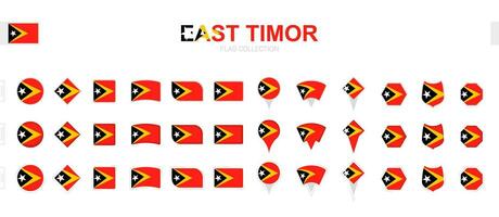 Large collection of East Timor flags of various shapes and effects. vector