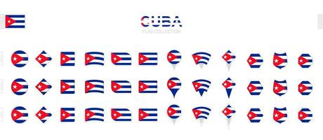 Large collection of Cuba flags of various shapes and effects. vector