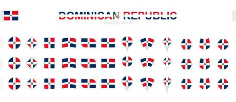 Large collection of Dominican Republic flags of various shapes and effects. vector