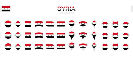 Large collection of Syria flags of various shapes and effects. vector