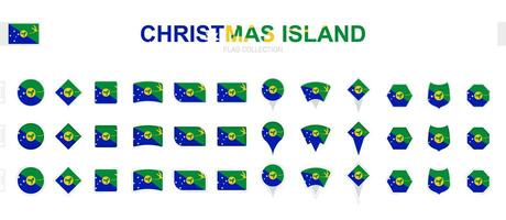 Large collection of Christmas Island flags of various shapes and effects. vector