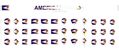 Large collection of American Samoa flags of various shapes and effects. vector