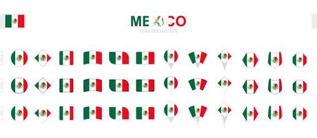 Large collection of Mexico flags of various shapes and effects. vector