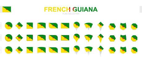 Large collection of French Guiana flags of various shapes and effects. vector