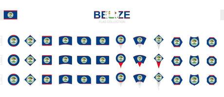 Large collection of Belize flags of various shapes and effects. vector