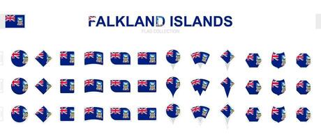 Large collection of Falkland Islands flags of various shapes and effects. vector