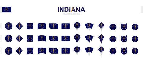 Large collection of Indiana flags of various shapes and effects. vector