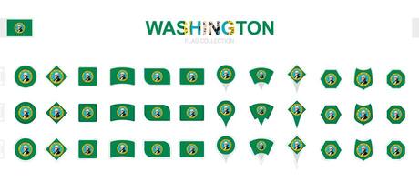 Large collection of Washington flags of various shapes and effects. vector