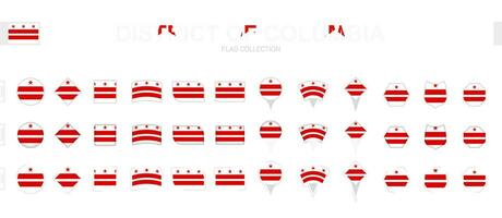 Large collection of District of Columbia flags of various shapes and effects. vector