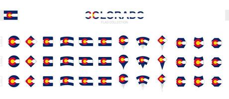 Large collection of Colorado flags of various shapes and effects. vector