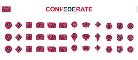 Large collection of Confederate flags of various shapes and effects. vector