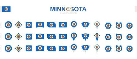 Large collection of Minnesota flags of various shapes and effects. vector