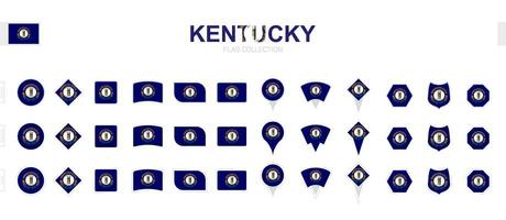 Large collection of Kentucky flags of various shapes and effects. vector