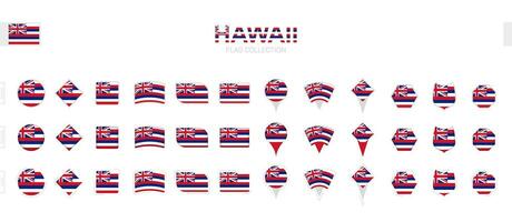 Large collection of Hawaii flags of various shapes and effects. vector