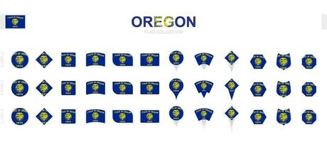 Large collection of Oregon flags of various shapes and effects. vector