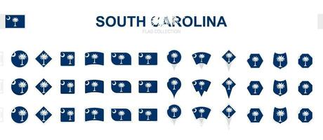 Large collection of South Carolina flags of various shapes and effects. vector