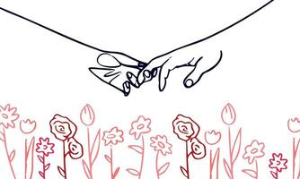 Continuous line drawing vector illustration of a two hands. Vector illustration. Wallpaper, flyers, invitation, posters, brochure, banners. Valentine.