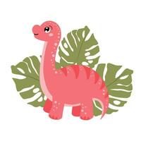 Cute funny cartoon dinosaur on a white background. Print, illustrtation, vector