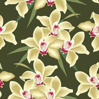 Seamless pattern, elegant flowers of daffodils on a dark background. Background, textile, vector