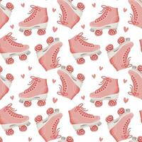 Seamless pattern with cute retro roller skates. Vintage texture for children's textiles, wrapping paper. Cartoon background for girls. Vector