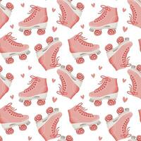 Seamless pattern with cute retro roller skates. Vintage texture for children's textiles, wrapping paper. Cartoon background for girls. Vector