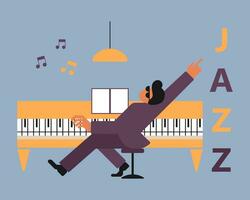 jazz póster, pianista obras de teatro el piano. música bandera, invitación, volantes. plano estilo, vector