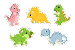 Set of cute funny dinosaurs. Baby print, animal icons, stickers, vector