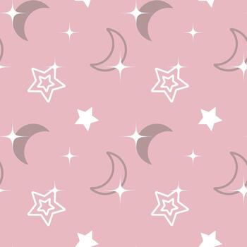 Seamless pattern, moon, stars and constellations on a gentle background. Space background, children's textile, vector