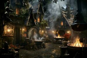 AI generated Mysterious witches brewing potions in hidden cottages - Generative AI photo