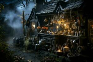 AI generated Mysterious witches brewing potions in hidden cottages - Generative AI photo