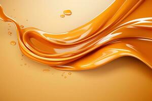 AI generated Melted caramel. Liquid toffee background with swirl effect photo