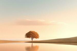 AI generated Minimalistic peaceful landscape with lonely tree photo